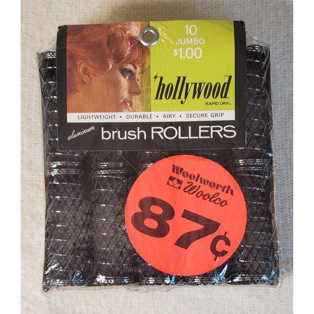 Vintage‎ New Sealed Hollywood Jumbo Aluminum Brush Rapid Dry Rollers 10 Pack
